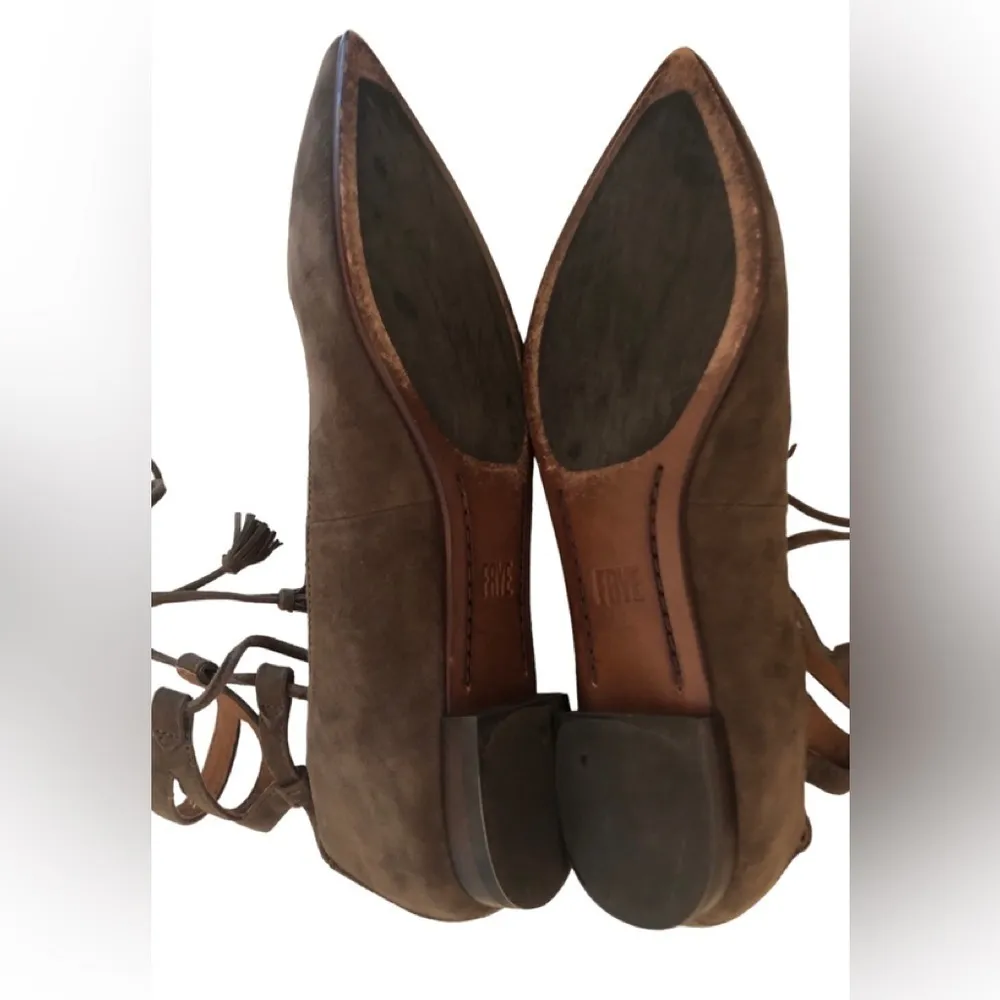 Frye Sienna Ghillie Ballet Flats Size 7M Dark Taupe Suede Pointy Toe - Image 6