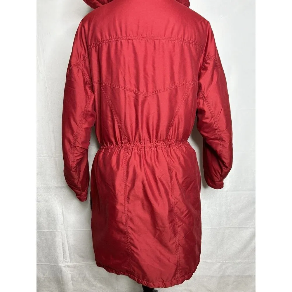 Columbia Womens Red Long Insulated Heavy Coat Hooded Parka Full Zip Sz M - Image 10