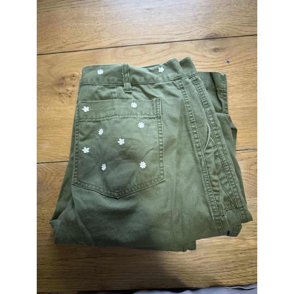 J CREW Embroidered‎ Boyfriend Chino Pants with Patches Women's Green Size 10T - Image 12