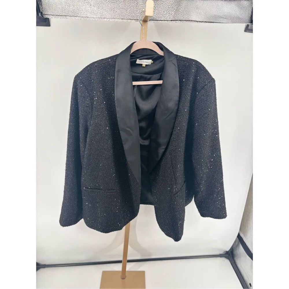 Calvin Klein Black Sequin Blazer Women’s Plus Size 24W Jacket - Image 5