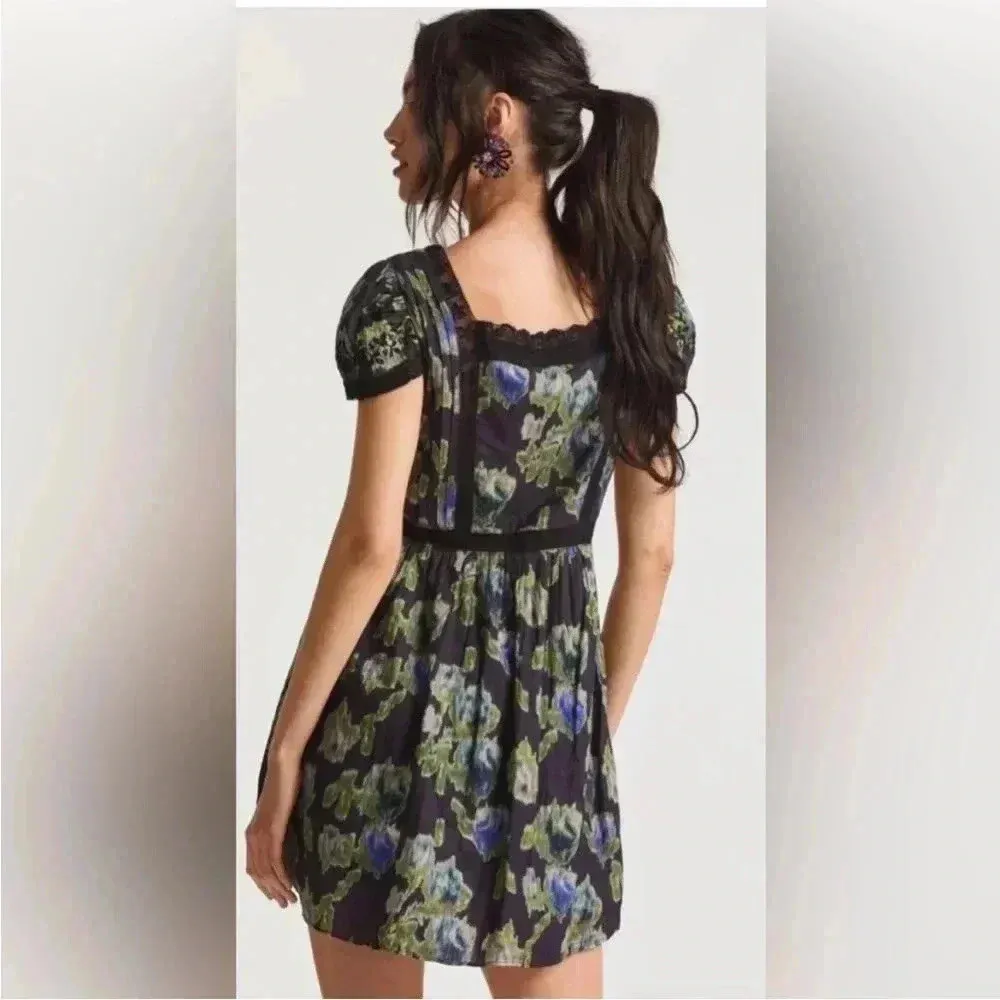 NWT LoveShackFancy Nutmeg Floral Lace Trim Mini Dress Deep Blue Trace 6 - Image 2