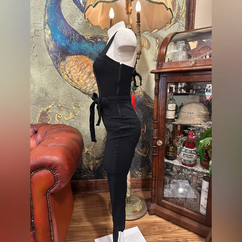 RUC HAUTE MONDE Black Halter Neck Jumpsuit with Waist Tie STRECHY SKINNY LEGS - Image 5