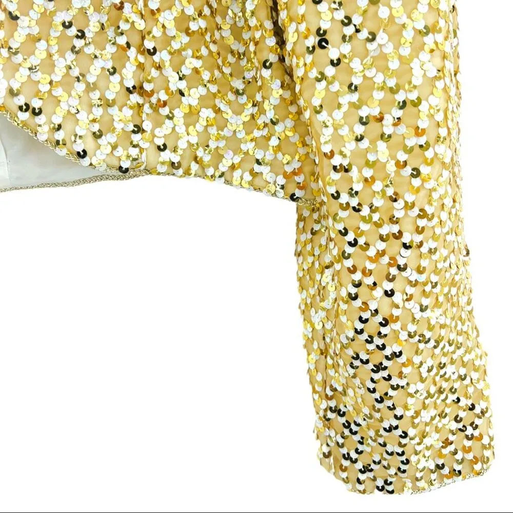 Steven Stoller US 14 American VINTAGE 80s Gold Sequin Bolero Crop Jacket - Image 7