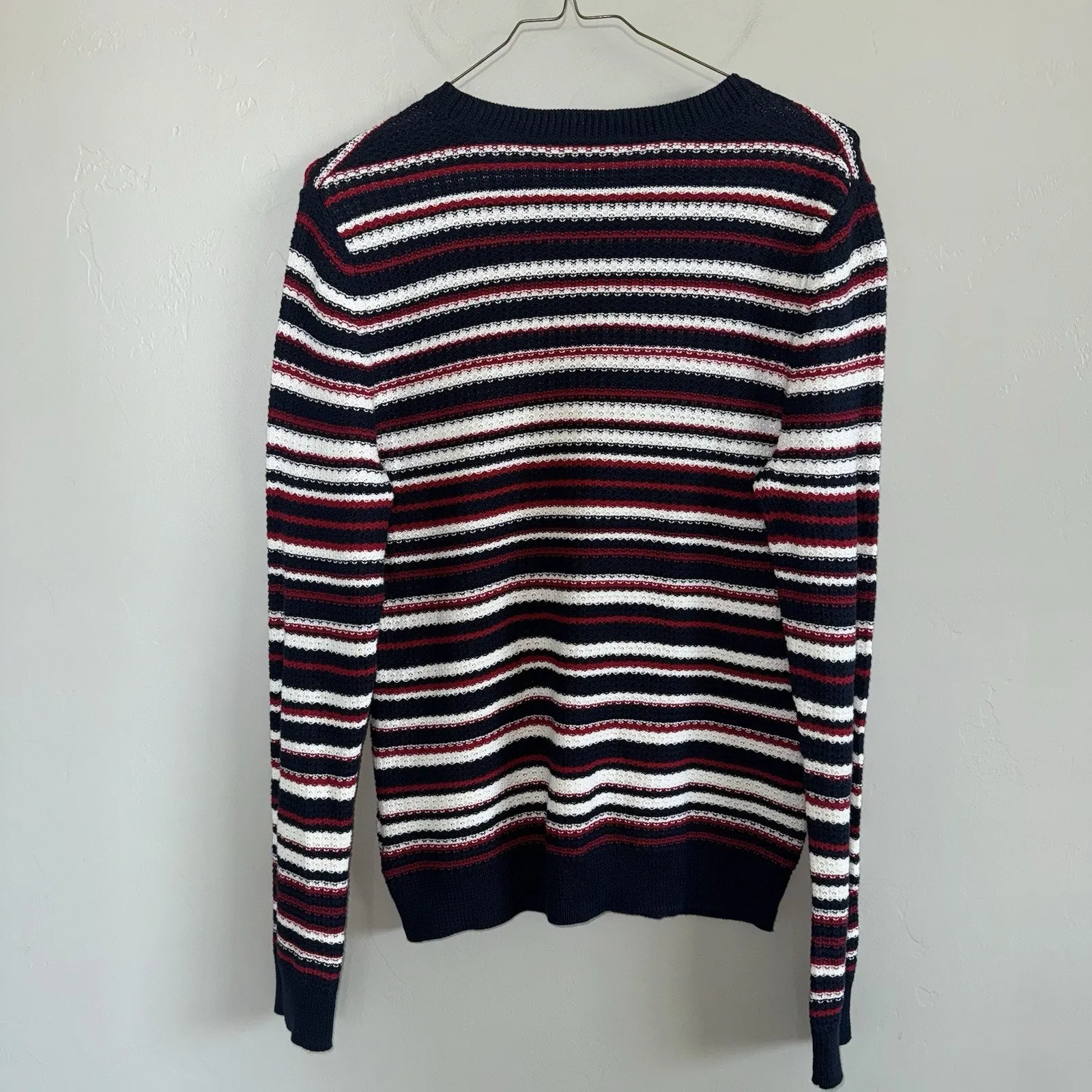 Brooks Brothers Striped Pointelle Cotton Sweater Size L Blue Red White - Image 4