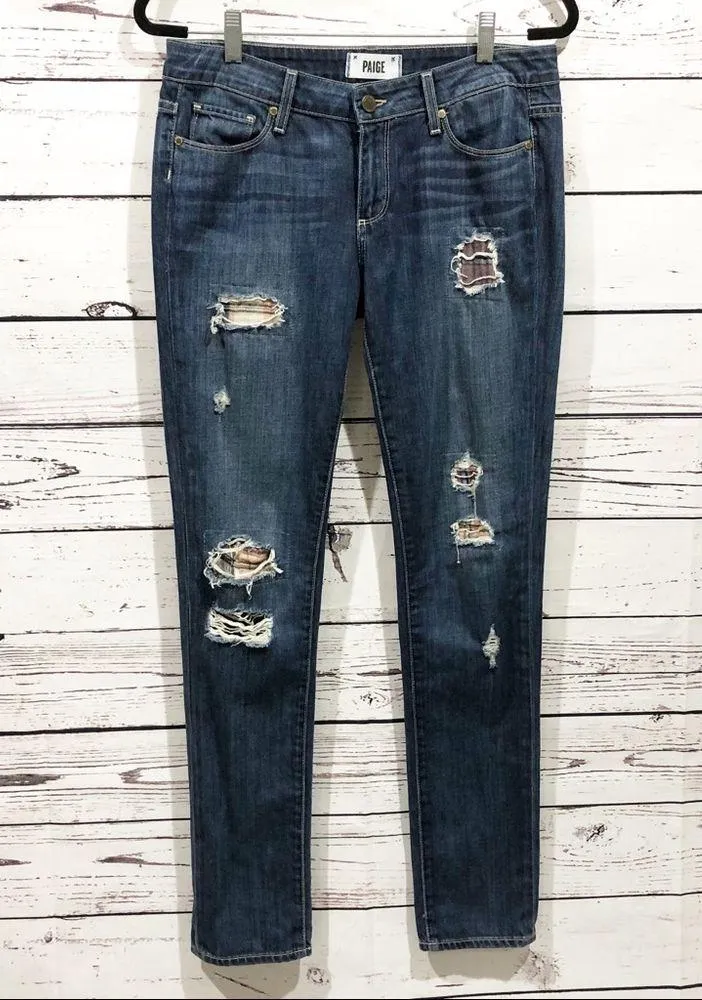 Paige Jimmy Jimmy Skinny Distressed Patchwork Plaid Jeans - Image 2