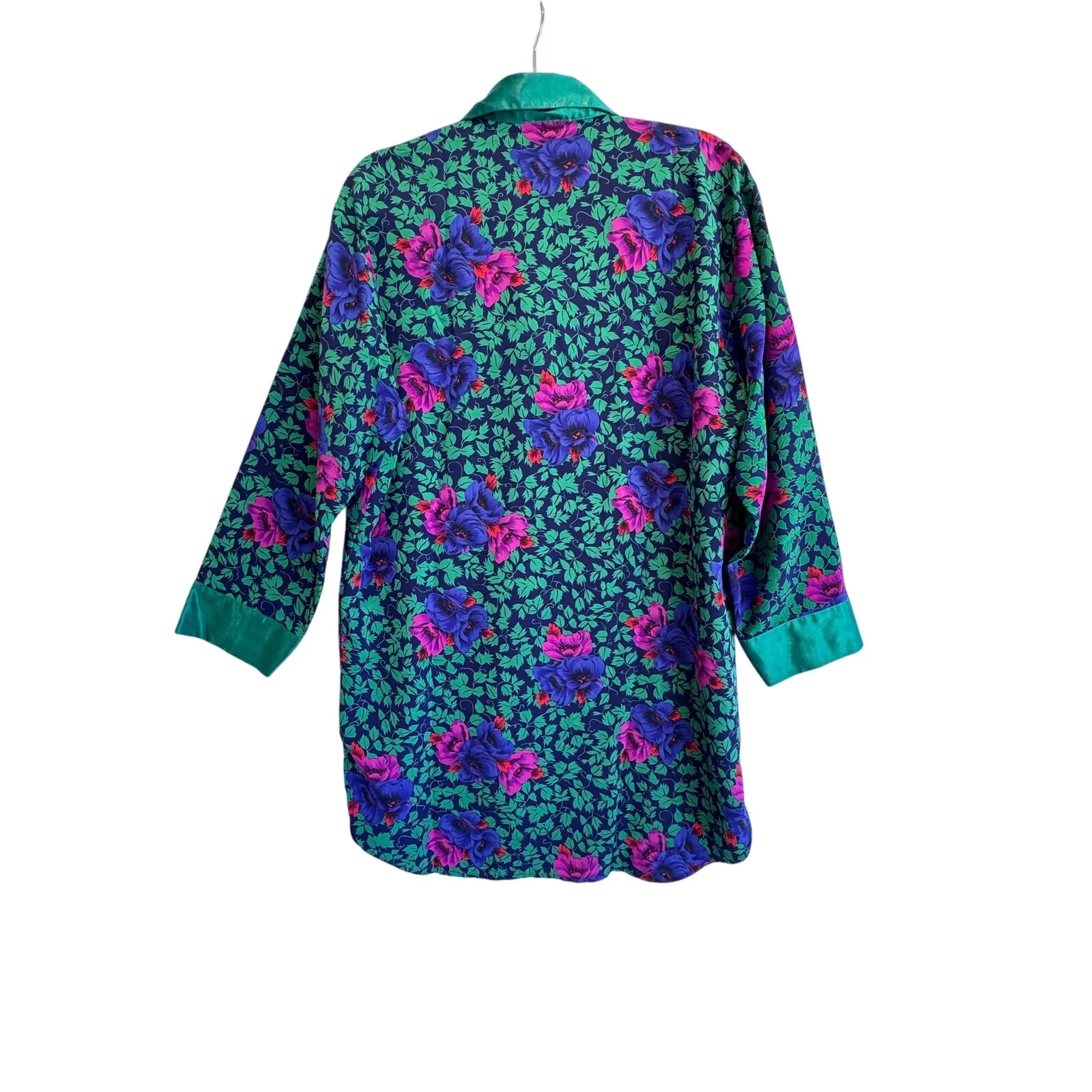 Vintage Victoria’s Secret Floral Satin Robe Green Shawl Collar 90s Loungewear M Size M - Image 2
