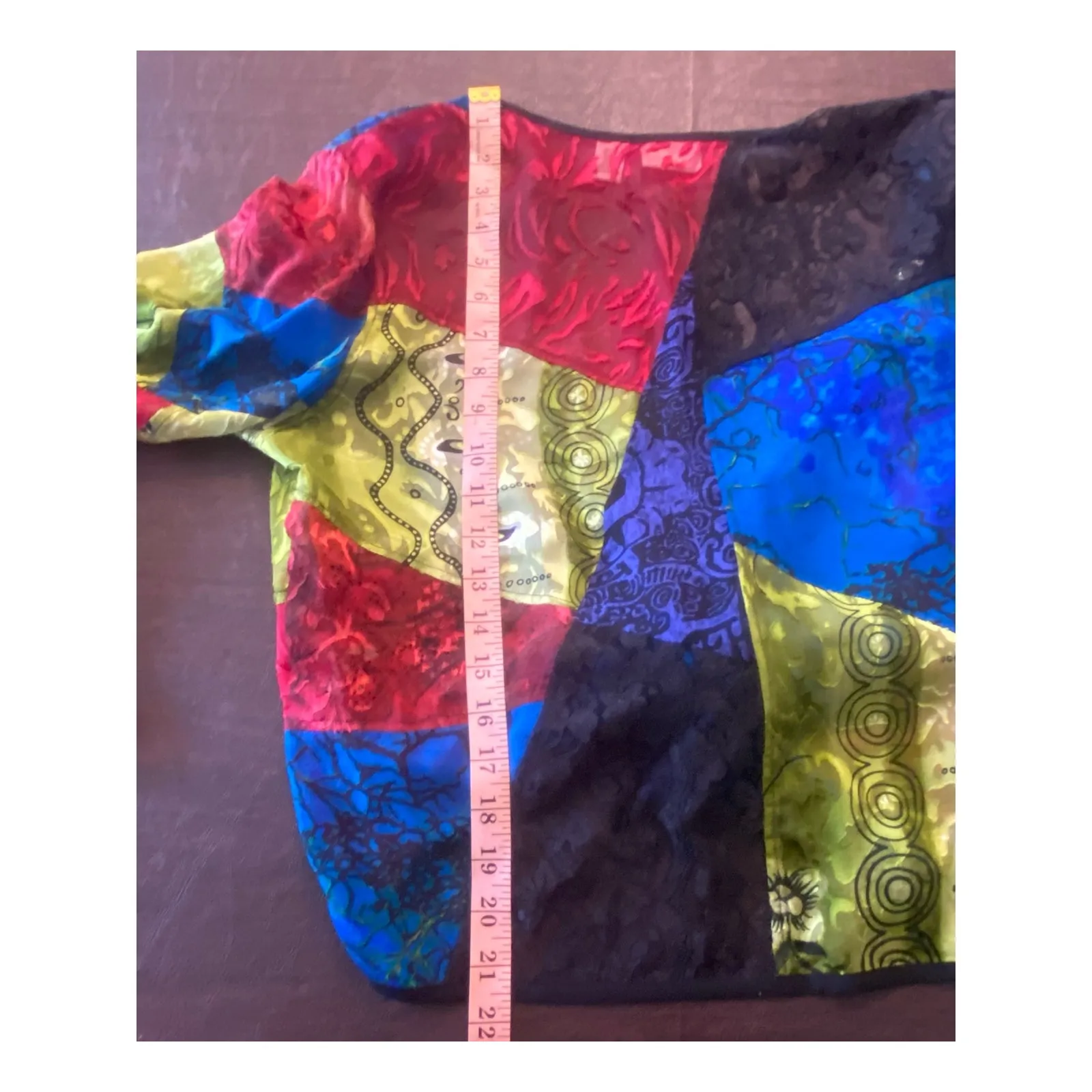 Y2K Silk Lace Burnout Velvet Patchwork Artsy Boho Art to Wear Tie Front Top Med - Image 6