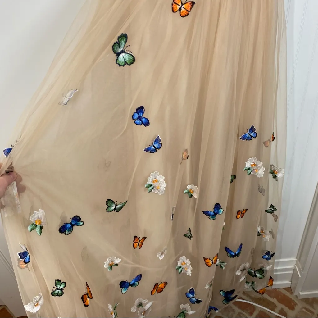 Daria karlozi Mira gown‎ 3D Butterflies tulle Cinderella skirt pollardi fashion Tan Size 6 - Image 4