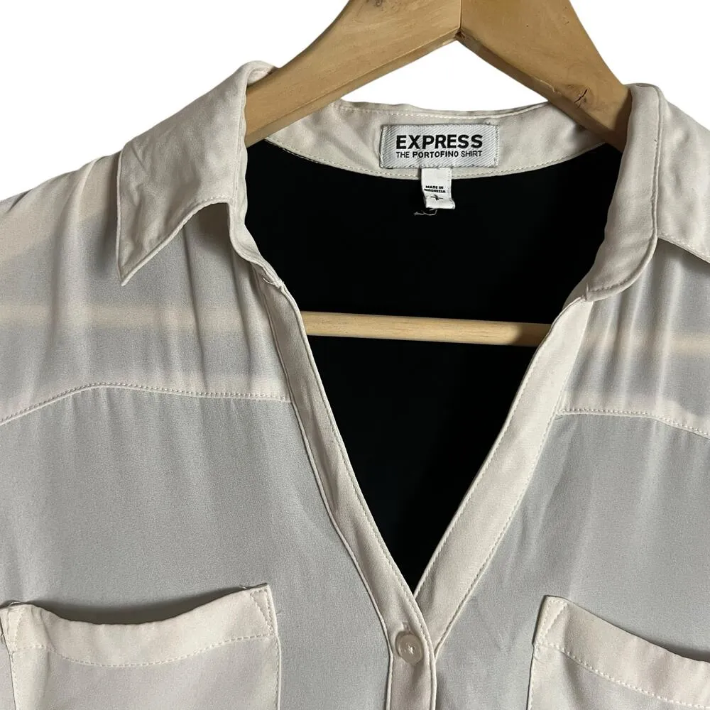 Express White Black Portofino Sheer Long Sleeve Button Up Shirt Size Small - Image 2