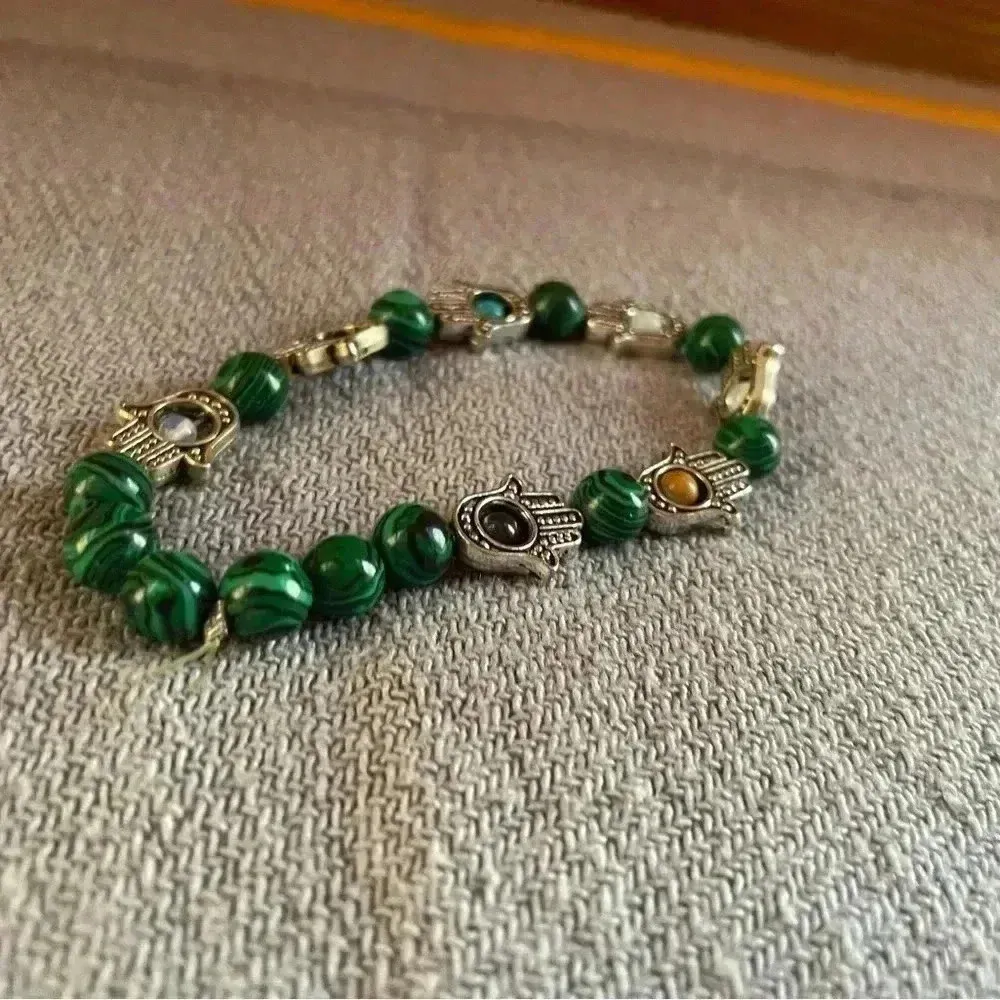 Yoga Hamsa Bead Bracelet​​​ Green - Image 2