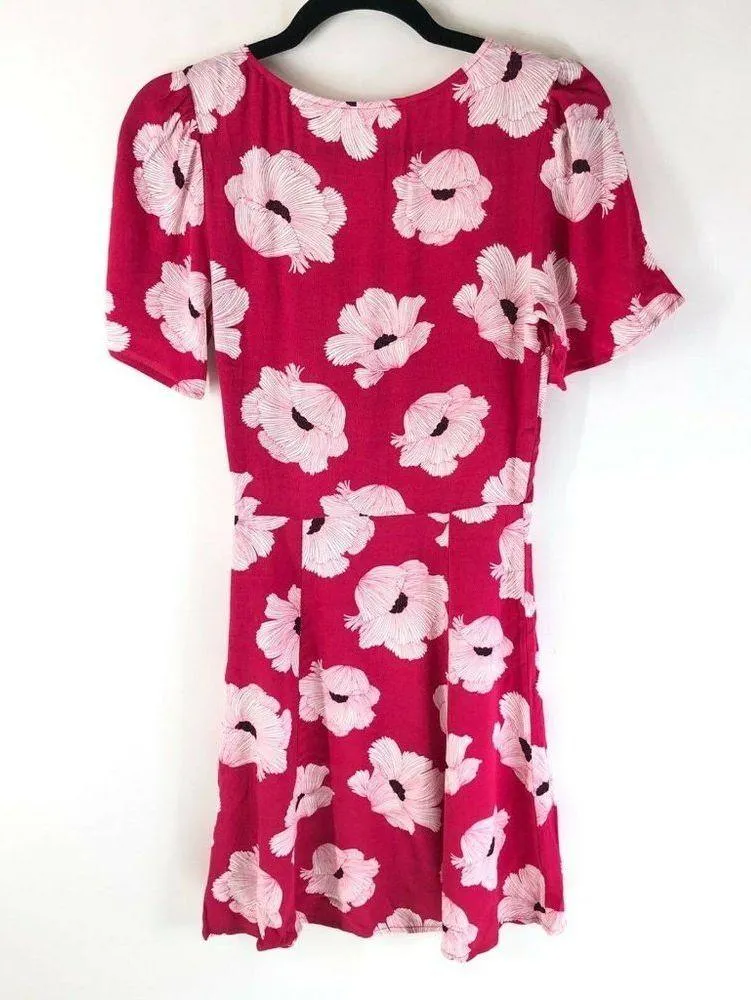 Leith Dress A Line Floral V Neck Mini Red Pink Size XXS - Image 2