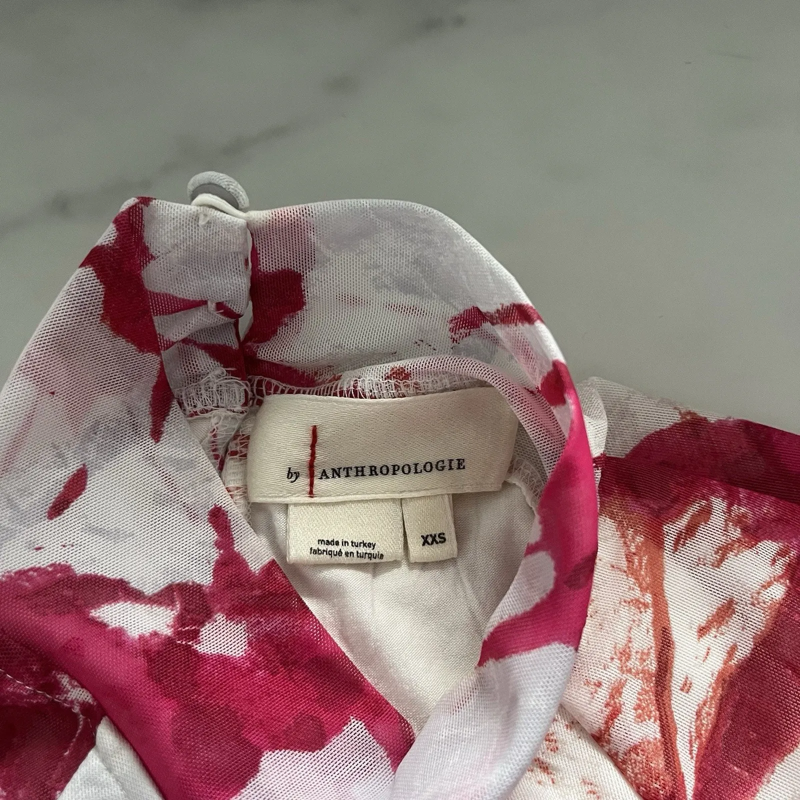 Anthropologie Long-Sleeve Mock-Neck Mesh Printed Slim Midi Dress Pink XXS Retro - Image 4