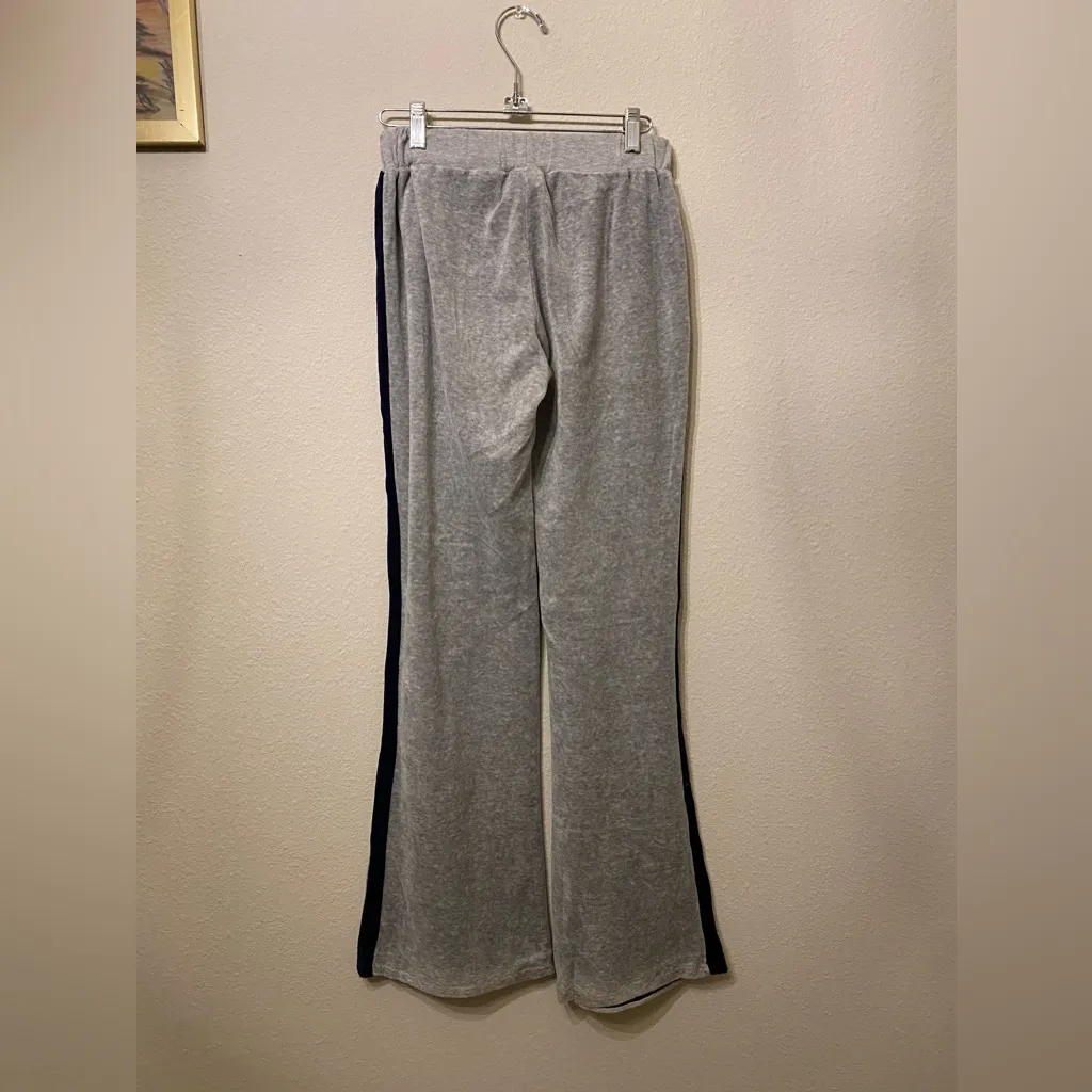 Vintage Y2K Rave Velour Flare Drawstring Stretch Track Pants, Size Medium Blue - Image 2