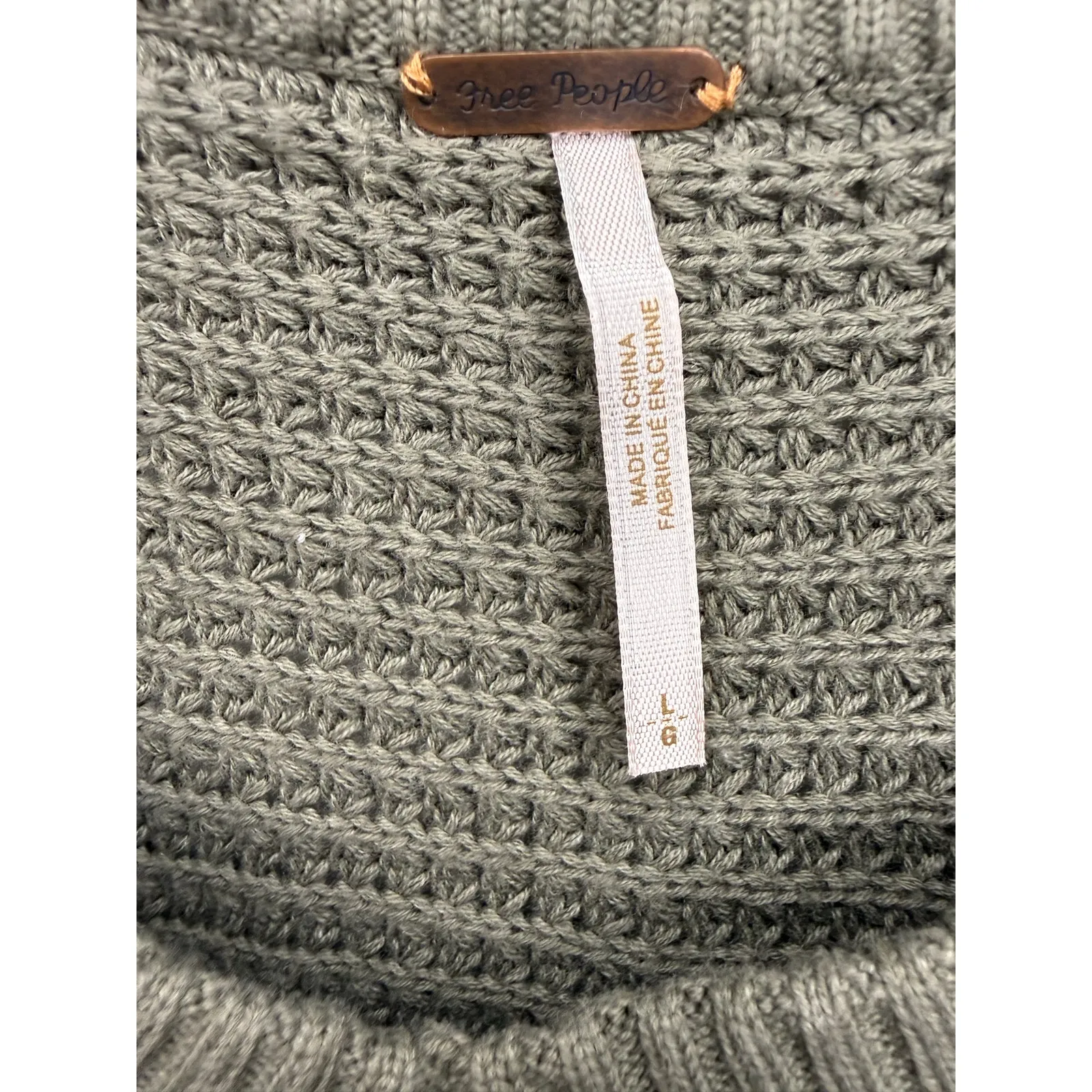 Free People Moonshine Cold Shoulder Thermal Waffle Knit Sweater Women’s L Green - Image 7