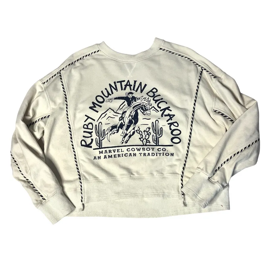 MARVEL COWBOY Ruby Mountain Buckaroo Sweatshirt Cream Color Womens Size Large - Image 4