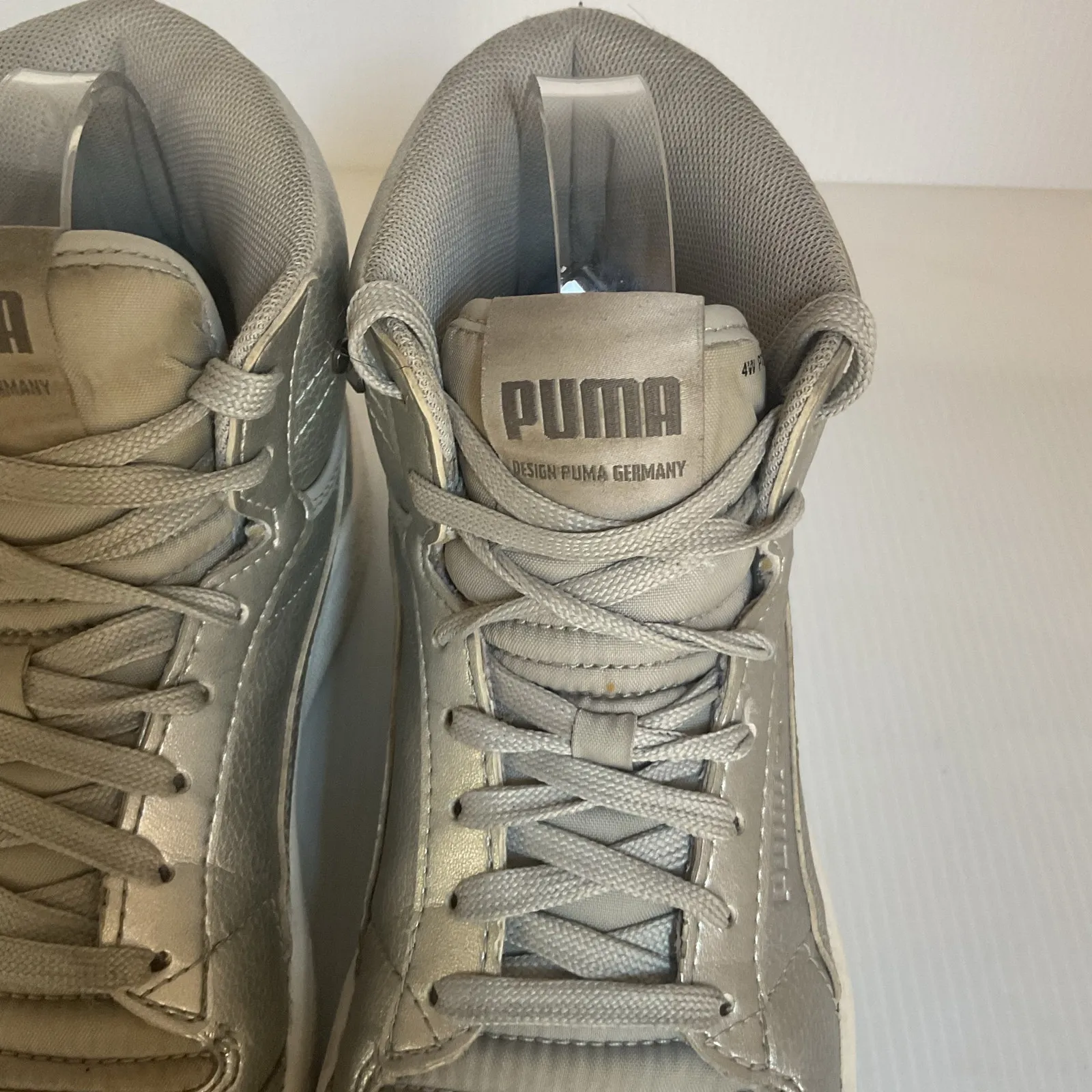 Puma Metallic Silver Studded Sneakers High Top  Women's 6 EUR 36  Germany Design - Image 8