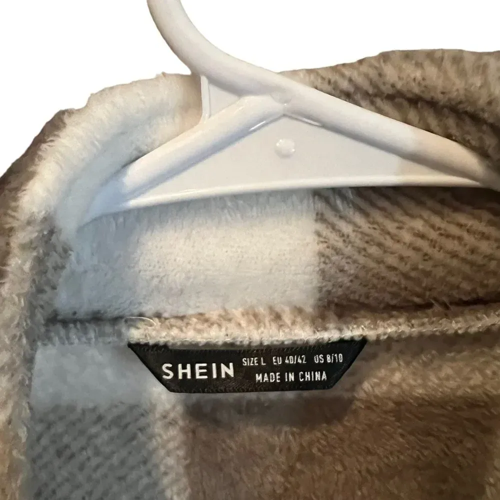 SHEIN‎ Plaid Flap Pocket Drop Shoulder Coat/Shacket Size Large - Image 3