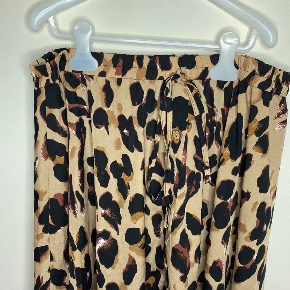 Shein Curve leopard print button front drawstring midi skirt size 1XL - Image 3