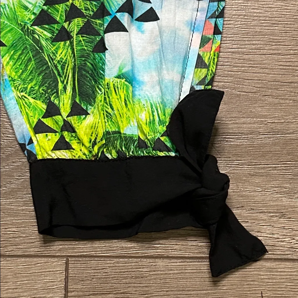 Seafolly Beach Summer Mid Rise Resort Rayon Ankle Tie Pants Blue Green Small - Image 6