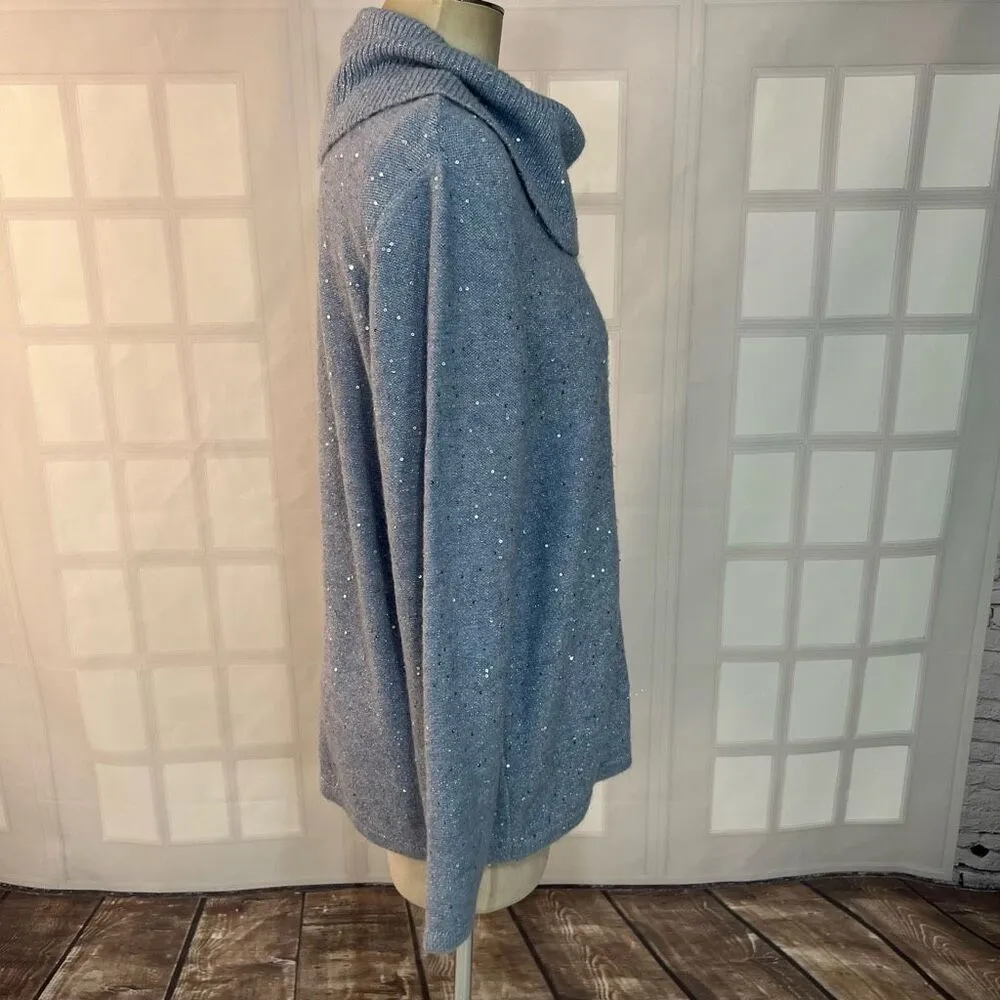 Chico's Gray Fold-Over Cowl Neck Sequined Pullover Sweater Size Large - Image 4