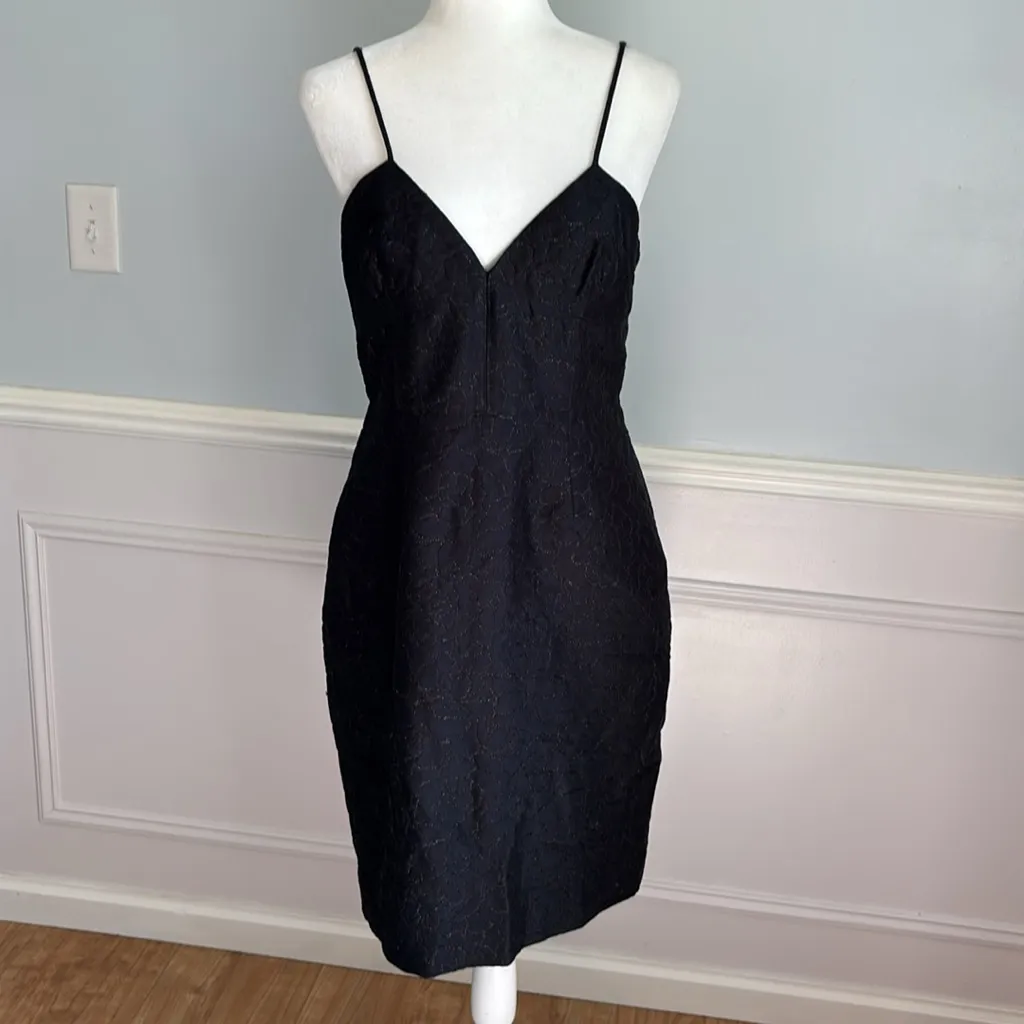 J.Crew Cocktail Dress Size 8 Floral Jacquard Glitter Black Party Cotton Silk LBD - Image 4