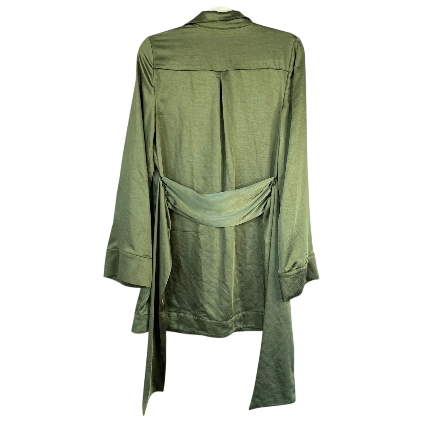 CAMILA COEHLO Priscilla Mini Dress Sage Green Satin Button Up Tie Waist Size XS - Image 5