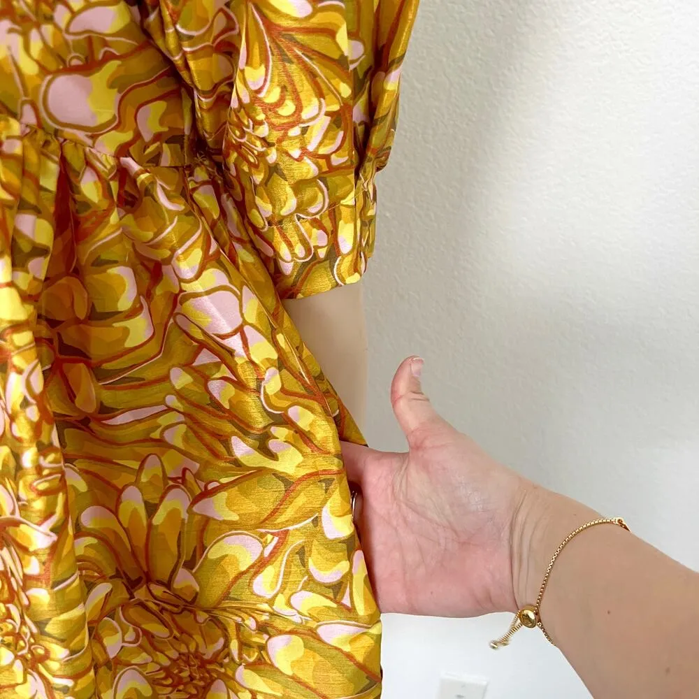 [Kika Vargas] Target Size XXS Yellow Gold Mum Floral Puff Sleeve Mini Dress NWT - Image 6
