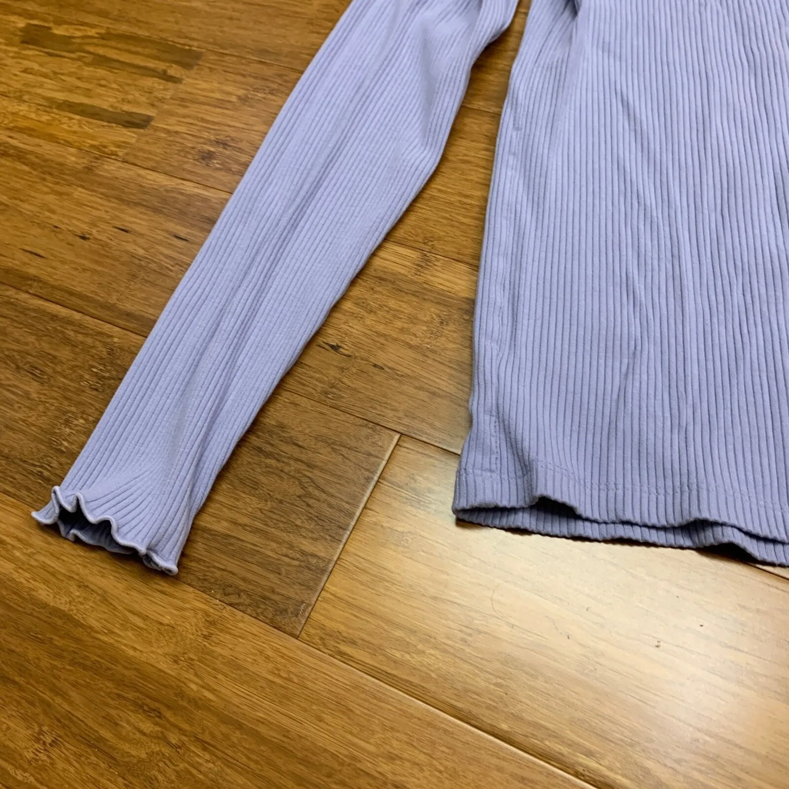 LOFT Ribbed Lettuce Trim Mock Neck Long Sleeve Top Womens Size L Periwinkle Blue - Image 3