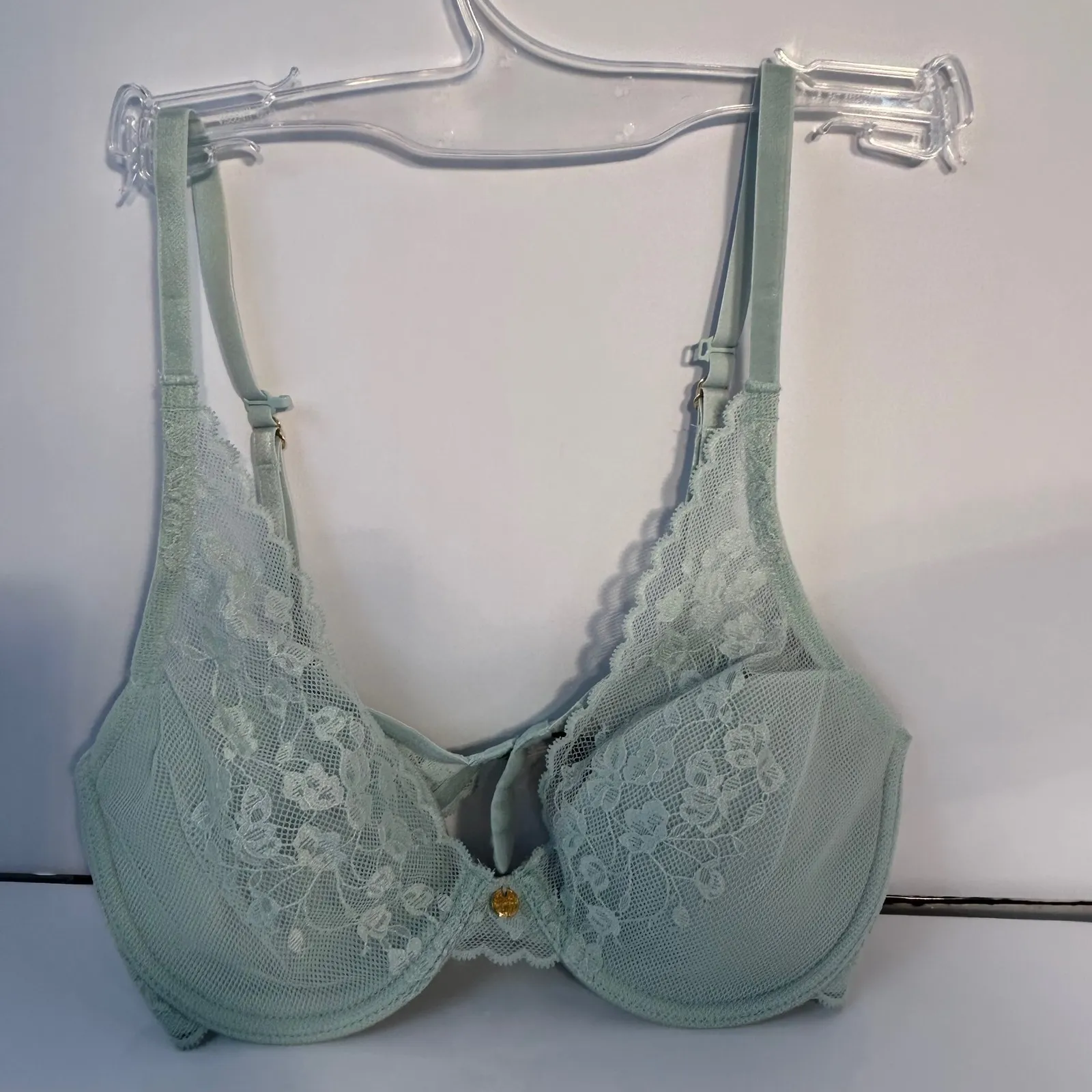 Natori Sage Green Lace Trim Underwire Balconette Bra 32C - Image 4