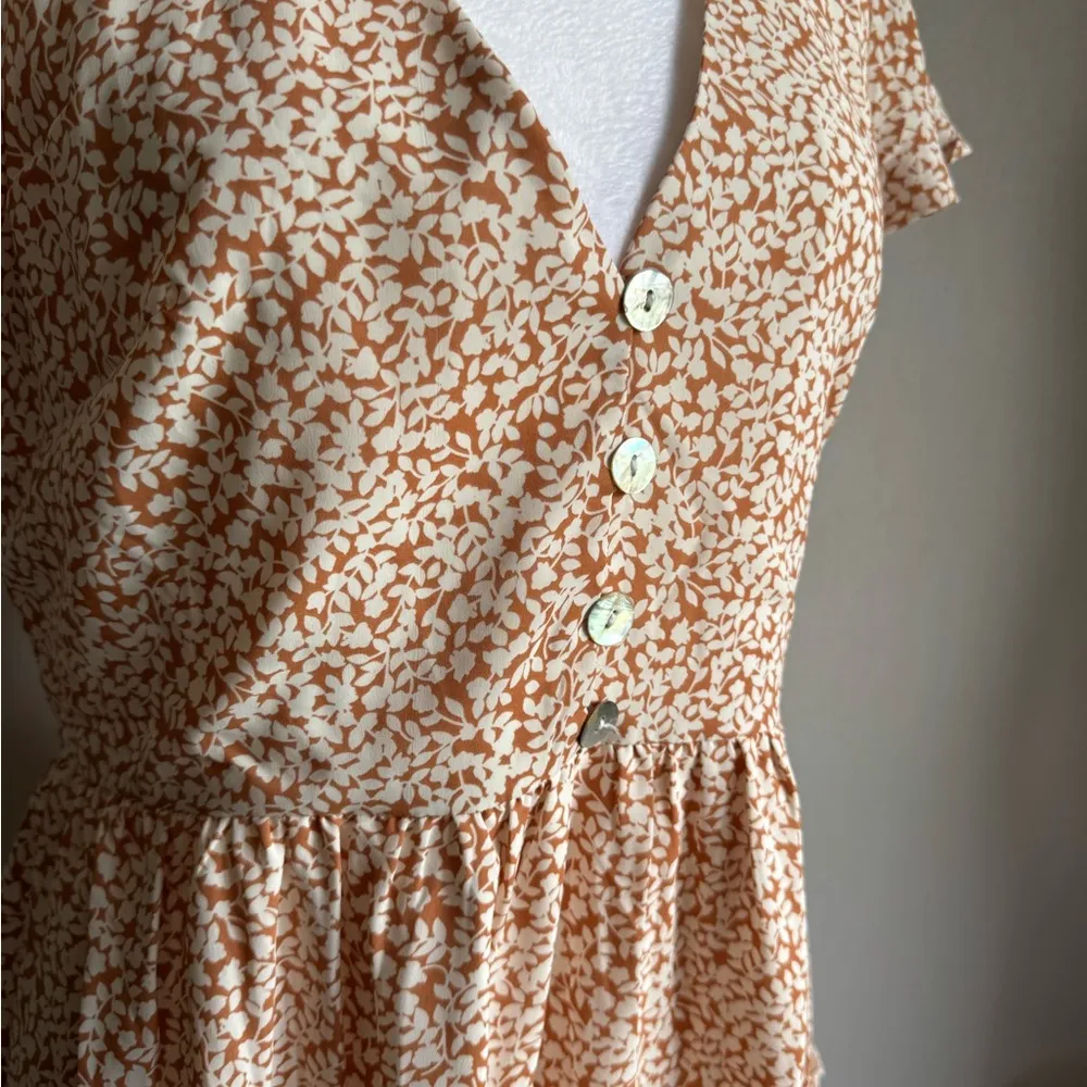 Petal + Pup Tan Cream Floral Print Mini Tiered V-Neck A-Line Sundress Womens 8 - Image 2