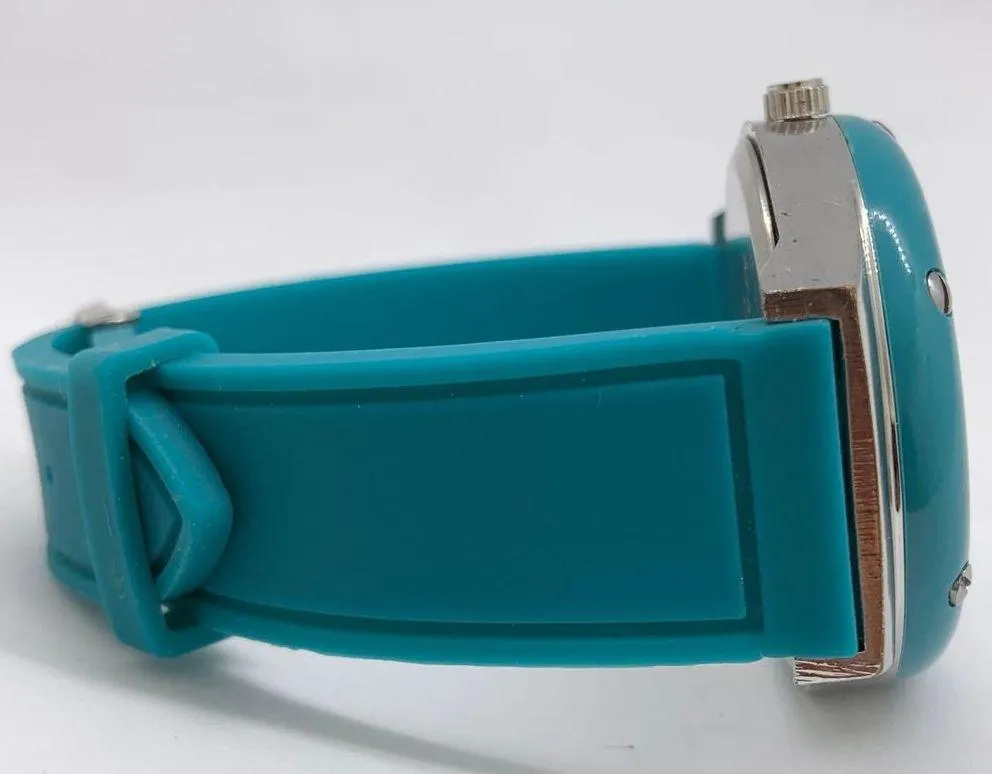 Darice ladies Quartz analog watch 41mm silver tone case dark aqua dial band runs - Image 5