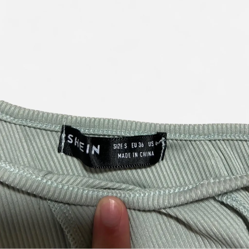 SHEIN Green One Shoulder Ribbed Long Sleeve Crop Top - Size Small - Image 6