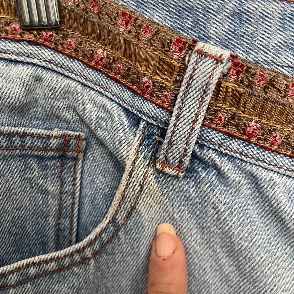 CROSSING POINTE Cropped Womens Jeans Sz 12MS Boho Ribbon Relax Gilmore Girls Y2k Blue - Image 9