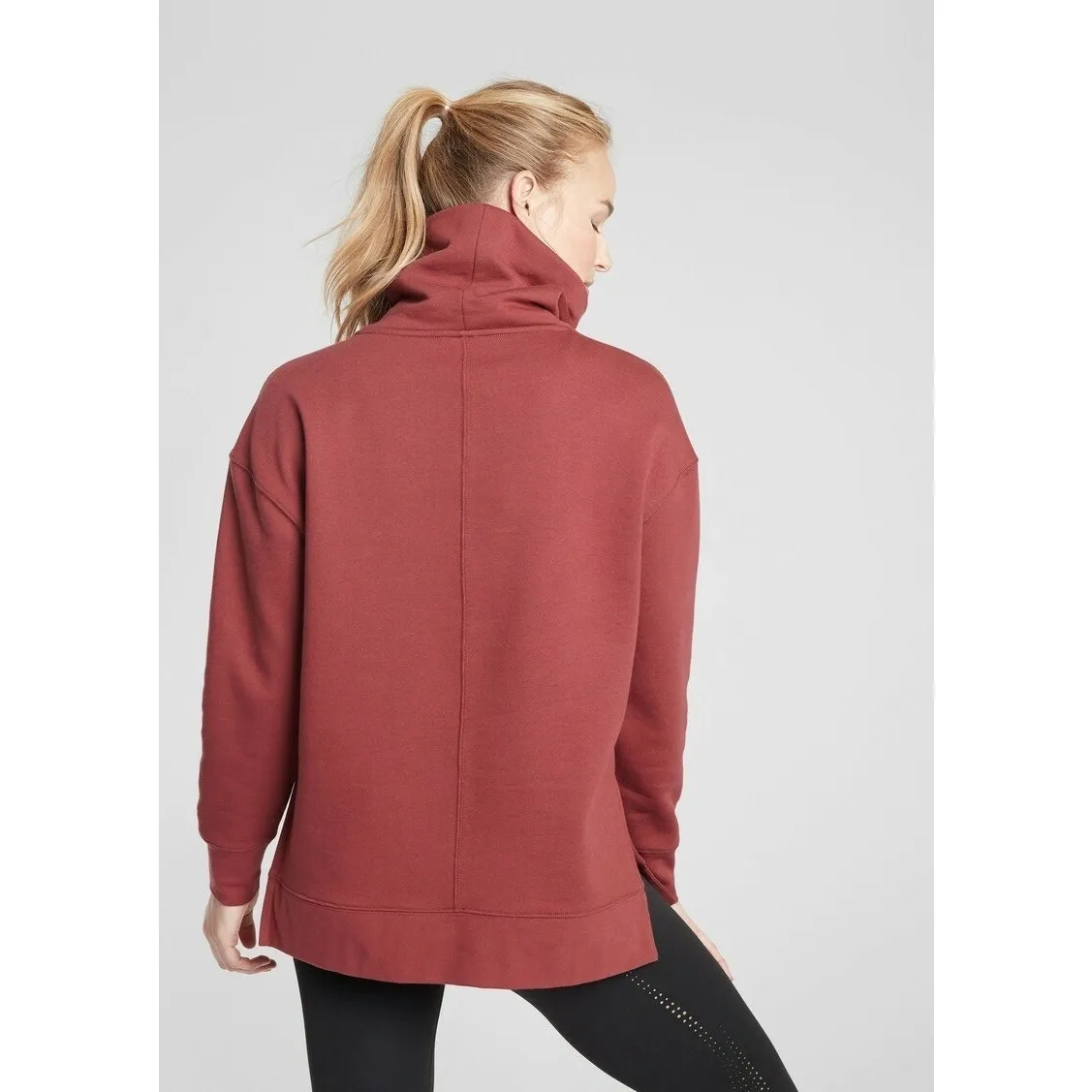 Athleta Funnel Neck Sweatshirt Top Maple Red Medium Sweats Side Slits Maroon - Image 3