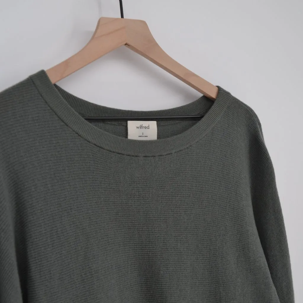 Aritzia Wilfred Emmy Crop Sweater Green Merino Wool Bell Sleeve Tie Cuffs Size S - Image 3