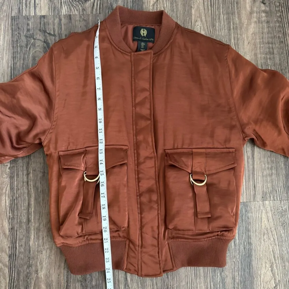 House of Harlow 1960 Gina Satin Bomber Jacket in Copper S Orange - Image 9