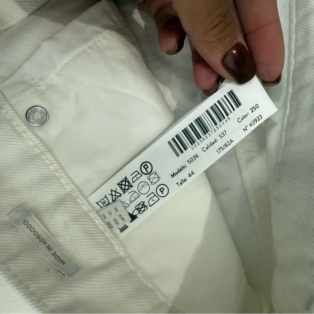 NWT Massimo Dutti Women's Mid RiseWide Leg Full Length‎ White Jeans Size 12 - Image 9