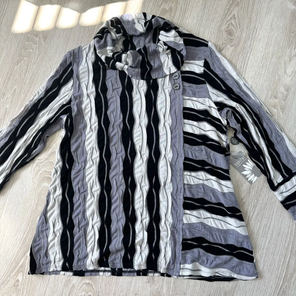 Habitat Clothes to Live In 3D Knit Wavy Textured Cowl Neck Tunic L Lagenlook Art - Image 5