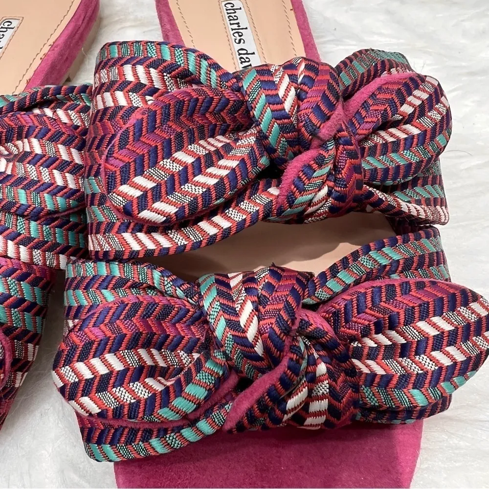Charles David Soufflé Bow Pink Faux Suede Slide Sandal 7 Woven multicolor - Image 6
