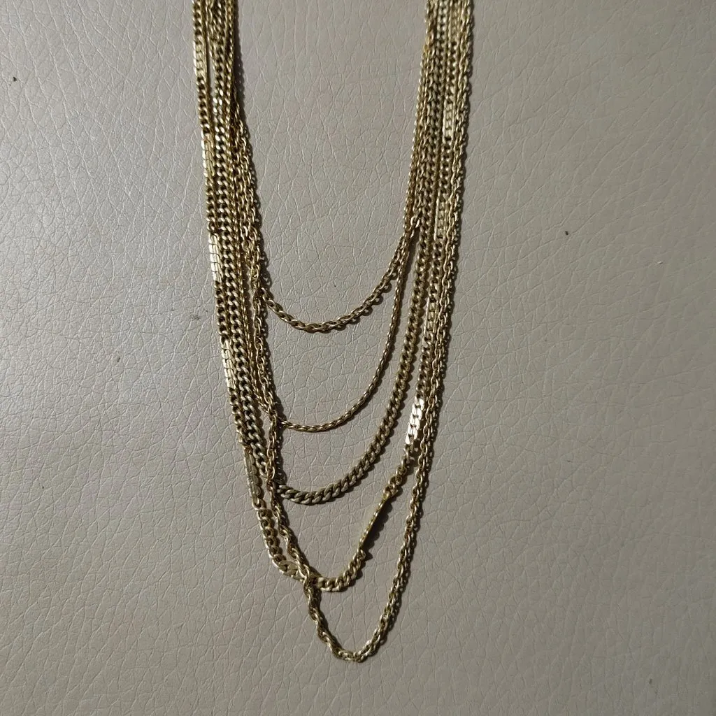 Emmons Necklace Gold Tone 5 Strand Chain Vintage Geometric Accent 16 Inches - Image 9
