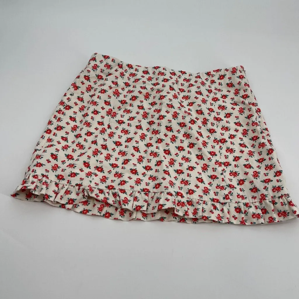 Zara Skirt Medium Womens White Red Floral Lined Ruffle Preppy Zipper Casual New - Image 2