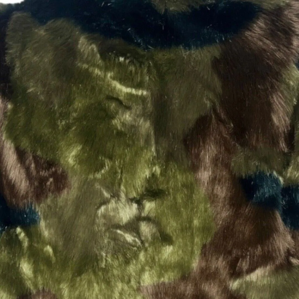 Anthro‎ Marrakech Faux Fur Bomber Jacket Womens Small Multicolor Camo Patchwork - Image 7