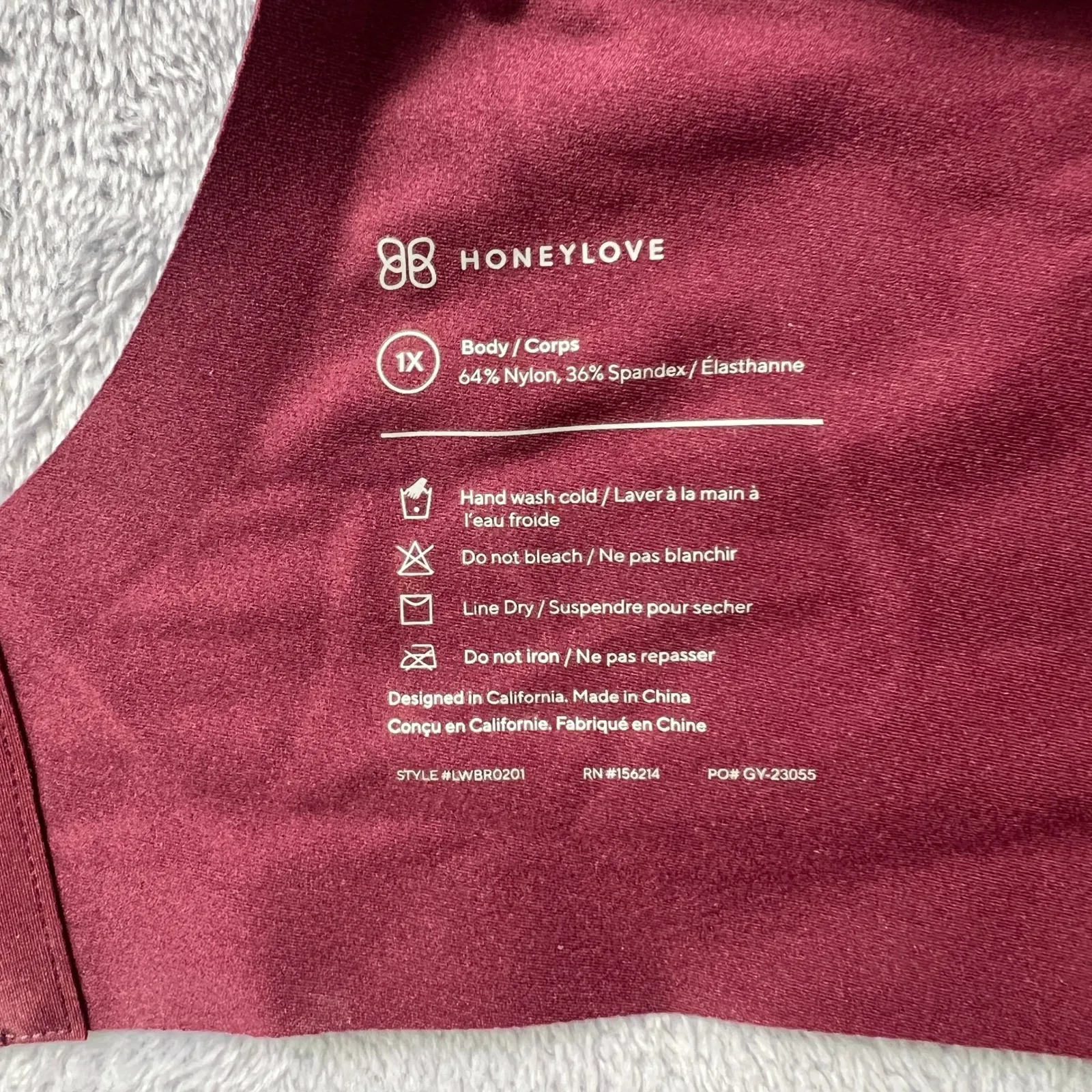 HONEYLOVE Silhouette Bra Burgundy Black Lattice Design Size 1X Style #LWBR0201 Purple - Image 4