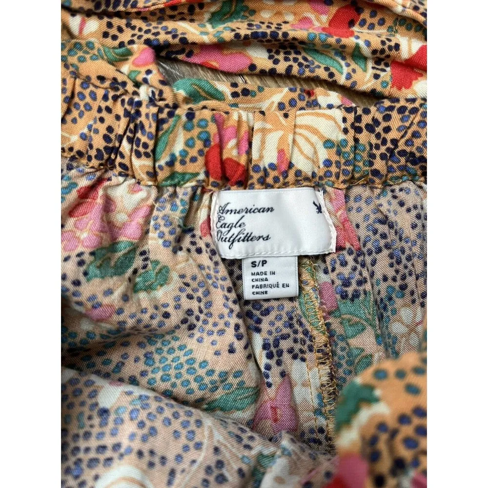 American Eagle Mustard Yellow Floral Paperbag Tie Waist Casual Shorts Size Small - Image 5