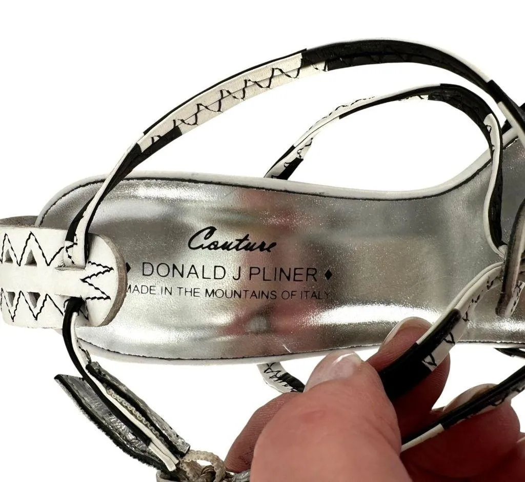 Stuart Weitzman Netta White and Black Leather Cut Out Sandals Heels Size 9 M - Image 8