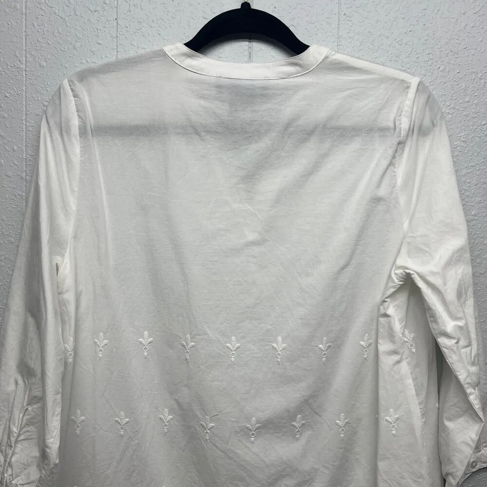 FDJ Women's Garden Core Peasant Coastal Embroidered Crochet Vacation Top Size 4 White - Image 7