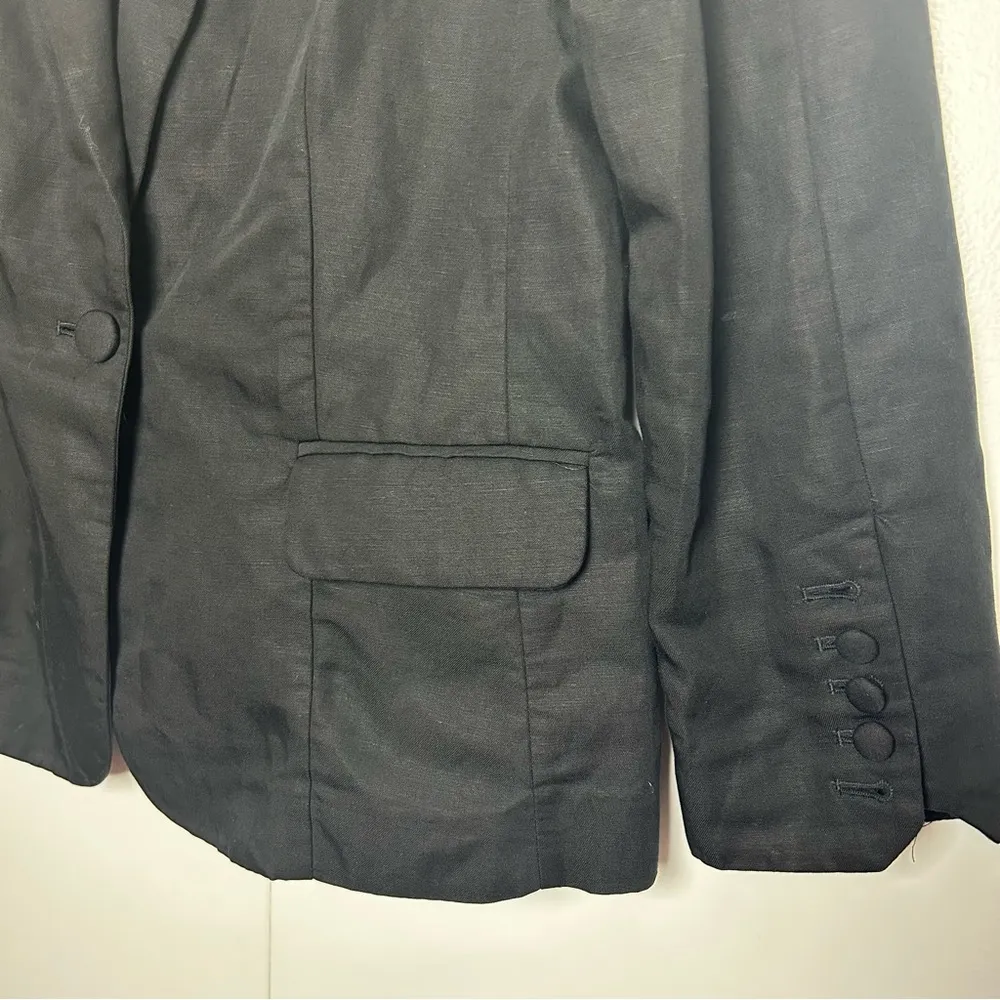 Frame One Button Pleated Linen Blazer in Black - Image 8