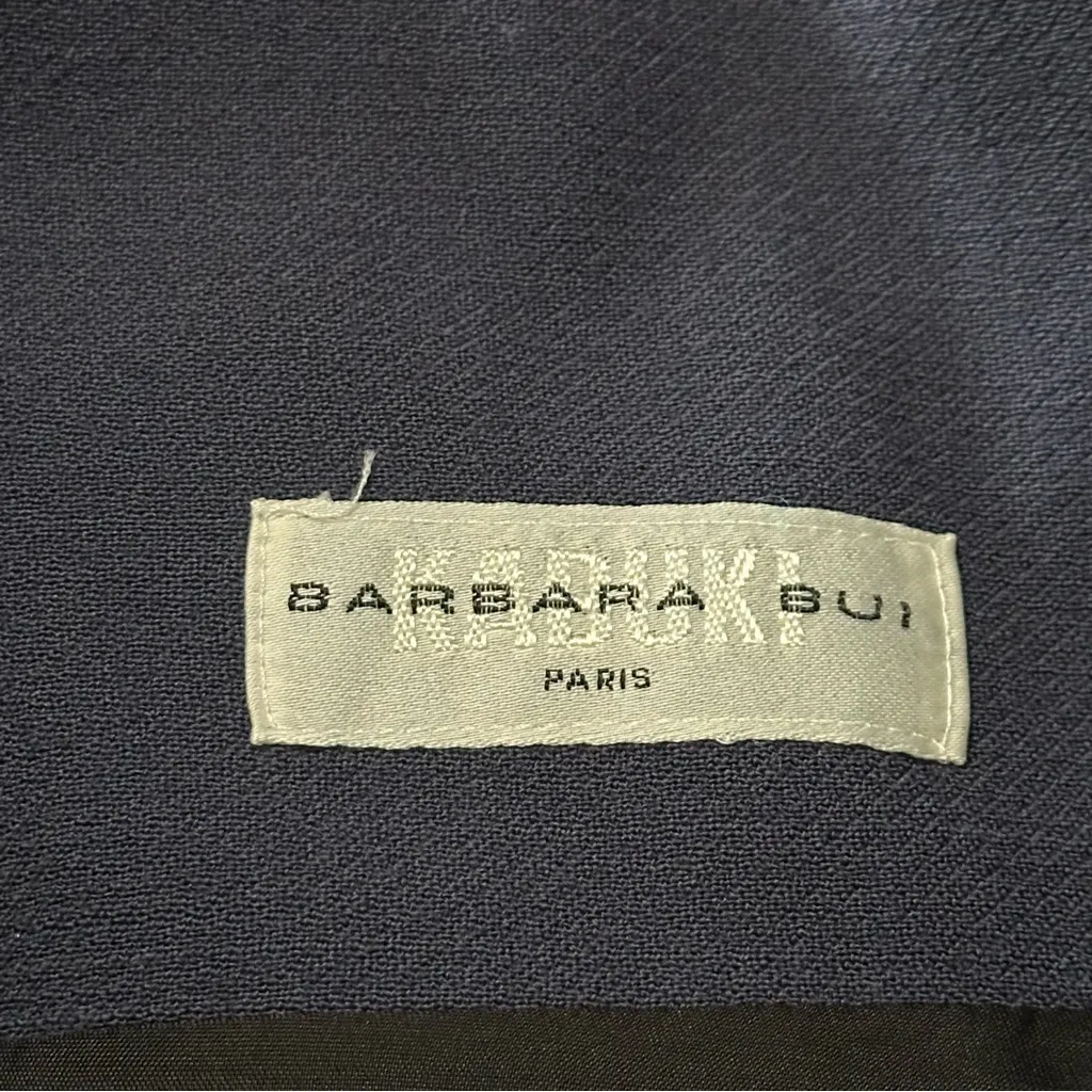 Kabuki Barbara Bui Vintage Sz 40 Navy Blue Wool Button Up Straight Pencil Skirt - Image 6