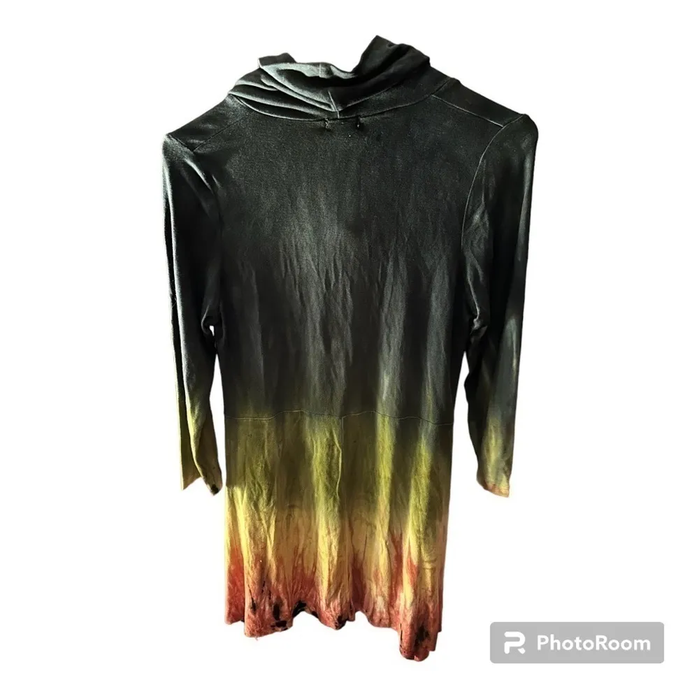 Art of Cloth Ombre Tie Dye Shark Tail Cowl Neck Tunic Yellow Size XS - Image 4