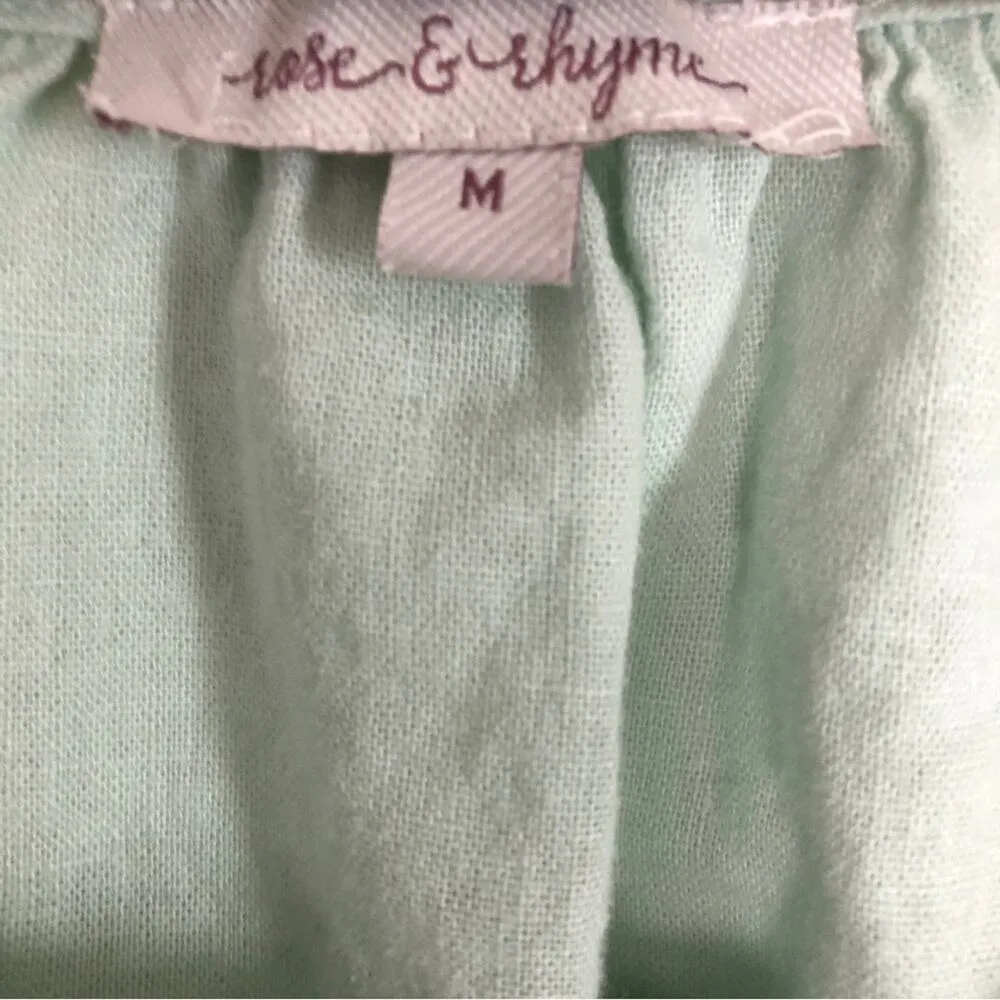 Rose and Rhyme Linen Blend Lace 3/4 Sleeves Mint Seafoam Green Tunic Blouse Top Size M - Image 2